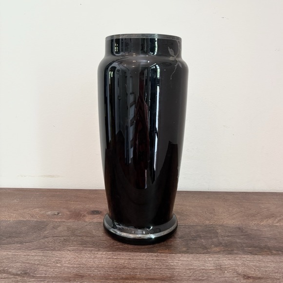 Vintage‎ Czech Black Glass Etched Vase – Birds & Floral – Art Deco Style Moody - Picture 5 of 12